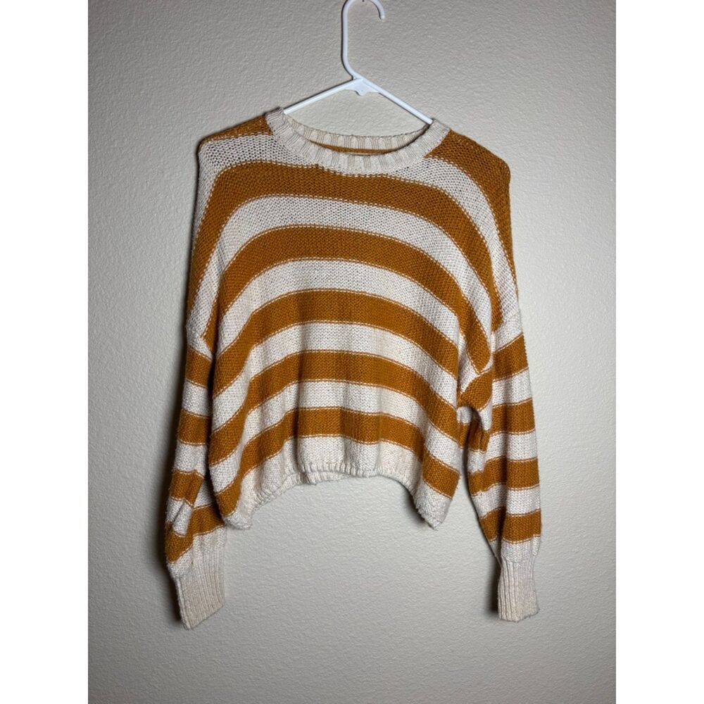 bilabong womens size small stripped knit sweater yellow and cream